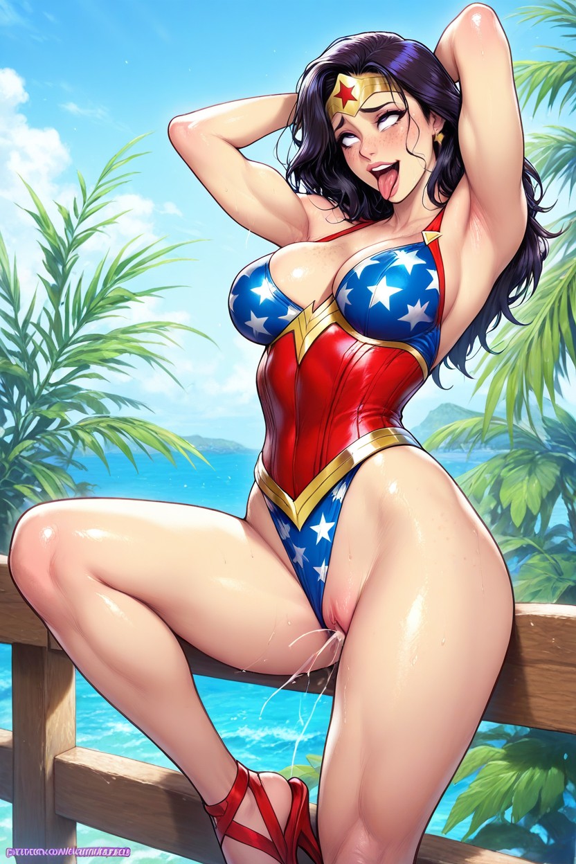 Near The Side, Arms Up, Crystal-clear Waters Under A Bright Blue Sky Style Melkor Mancin Hentai AI Porn