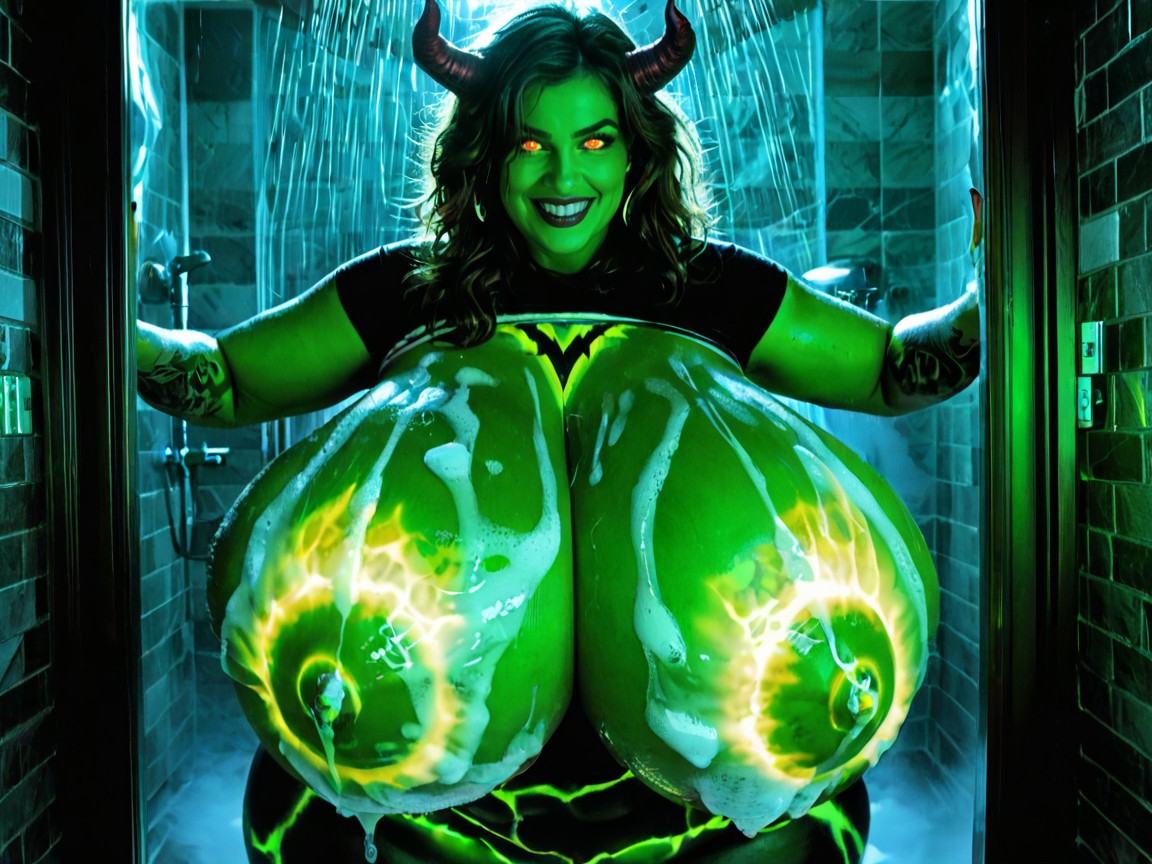Evil Demonic Face, Colossal Breasts, Hyper Oiled Skin AI Porn