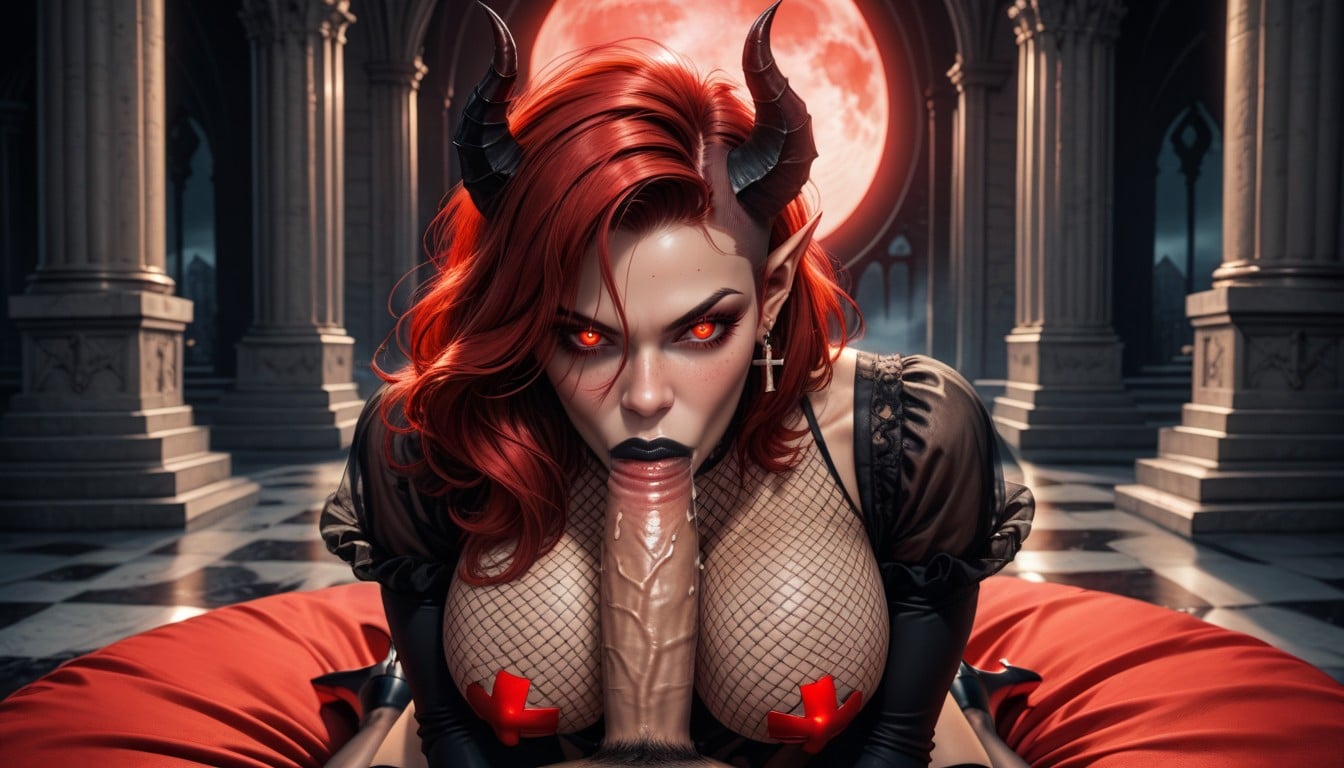 Very Short Hair, Full Red Moon Is Shining, Front View AI Porn
