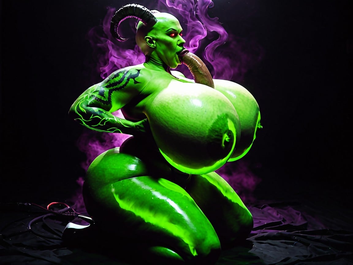 Evil Demonic Face, Fluorescent Green Demonic Eyes, Demonic Face AI Porn