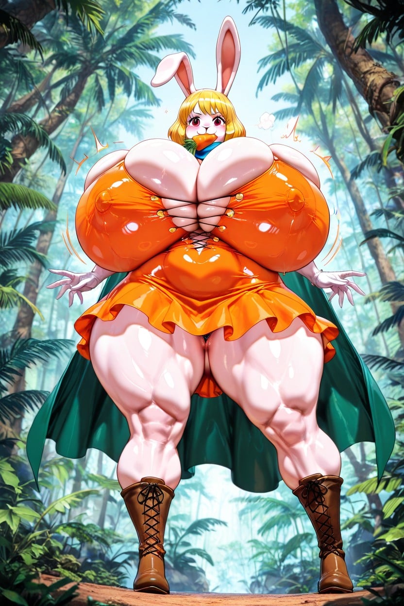 Visible Anus, Orange Dress With Laced Up Open Sides, Smiling AI Porn