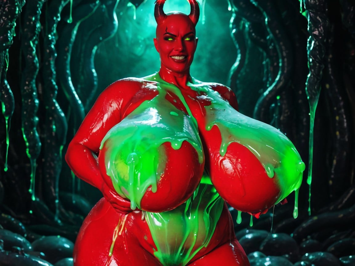 Angry, Colossal Breasts, She Is A Red Devil Monster AI Porn