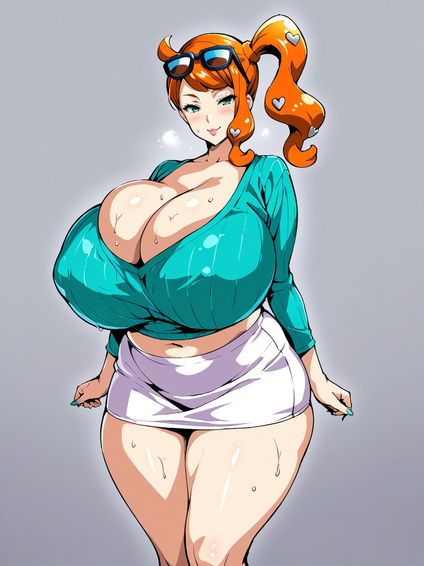 Sweaty Skin, Gigantic Breasts, Simple Grey Background AI Porn