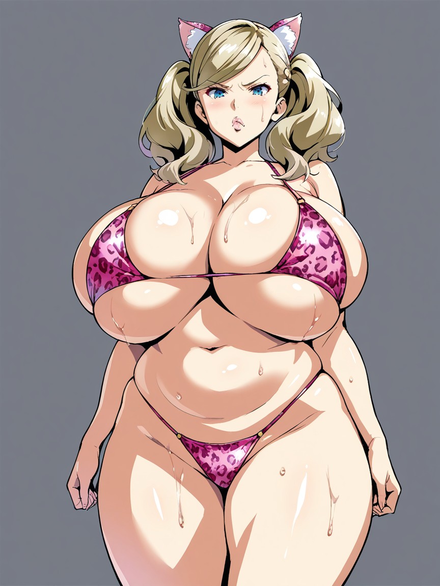 Twintails, Pink Leopard Print Skimpy Bikini, 30+ AI Porn
