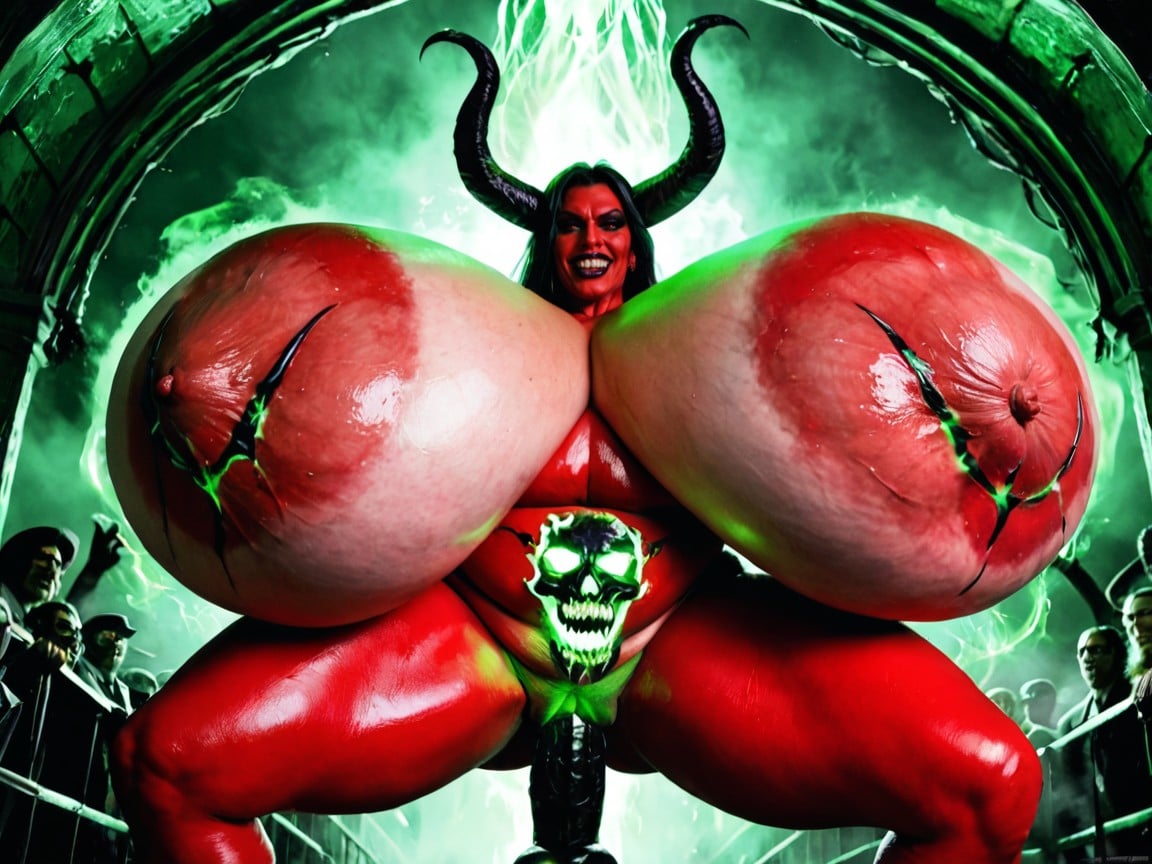 Demon Realm, Many People Around, She Has Ugly Monster Head AI Porn