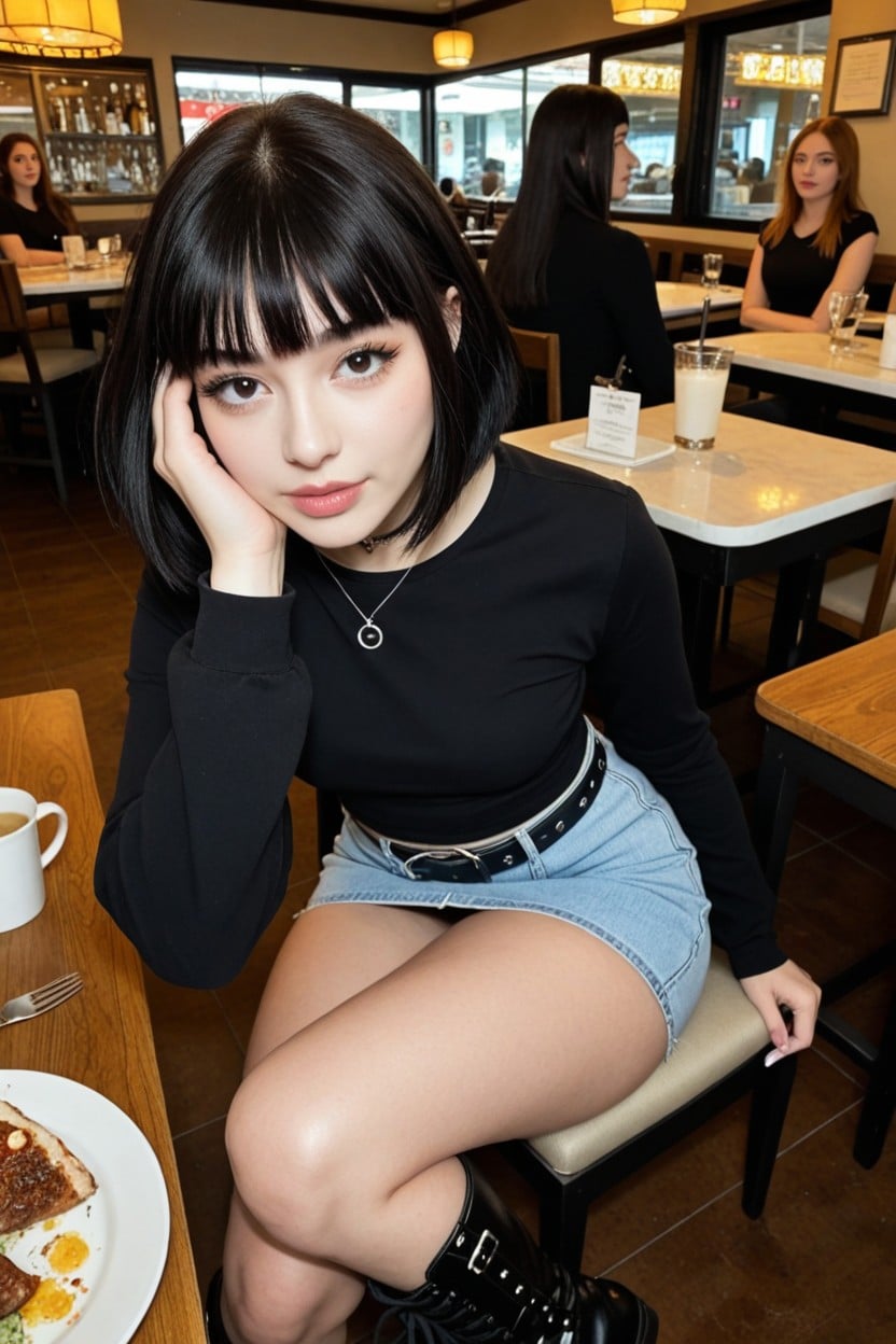 Extremely Beautiful, Black Combat Boots, Ultra Pale Skin Porno IA