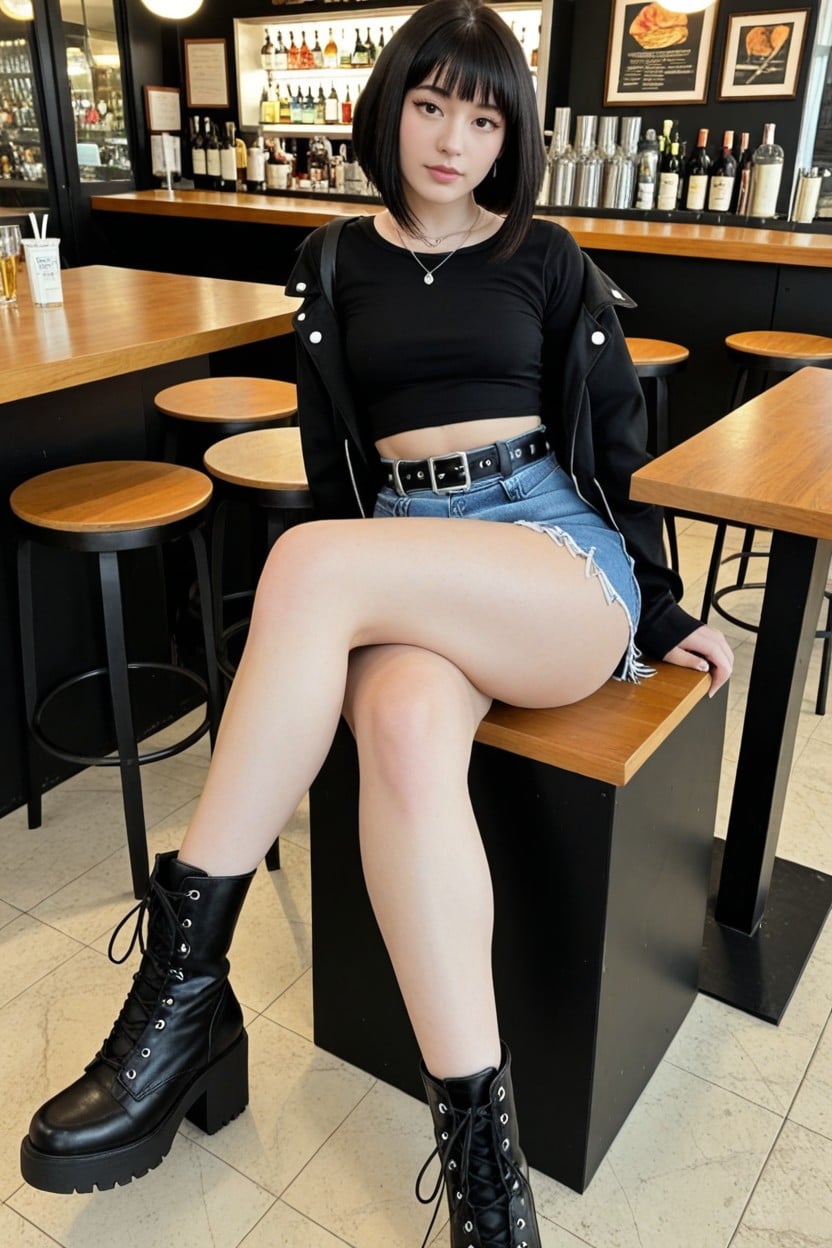High Angle View, Ultra Pale Skin, Fringe Bangs AI Porn
