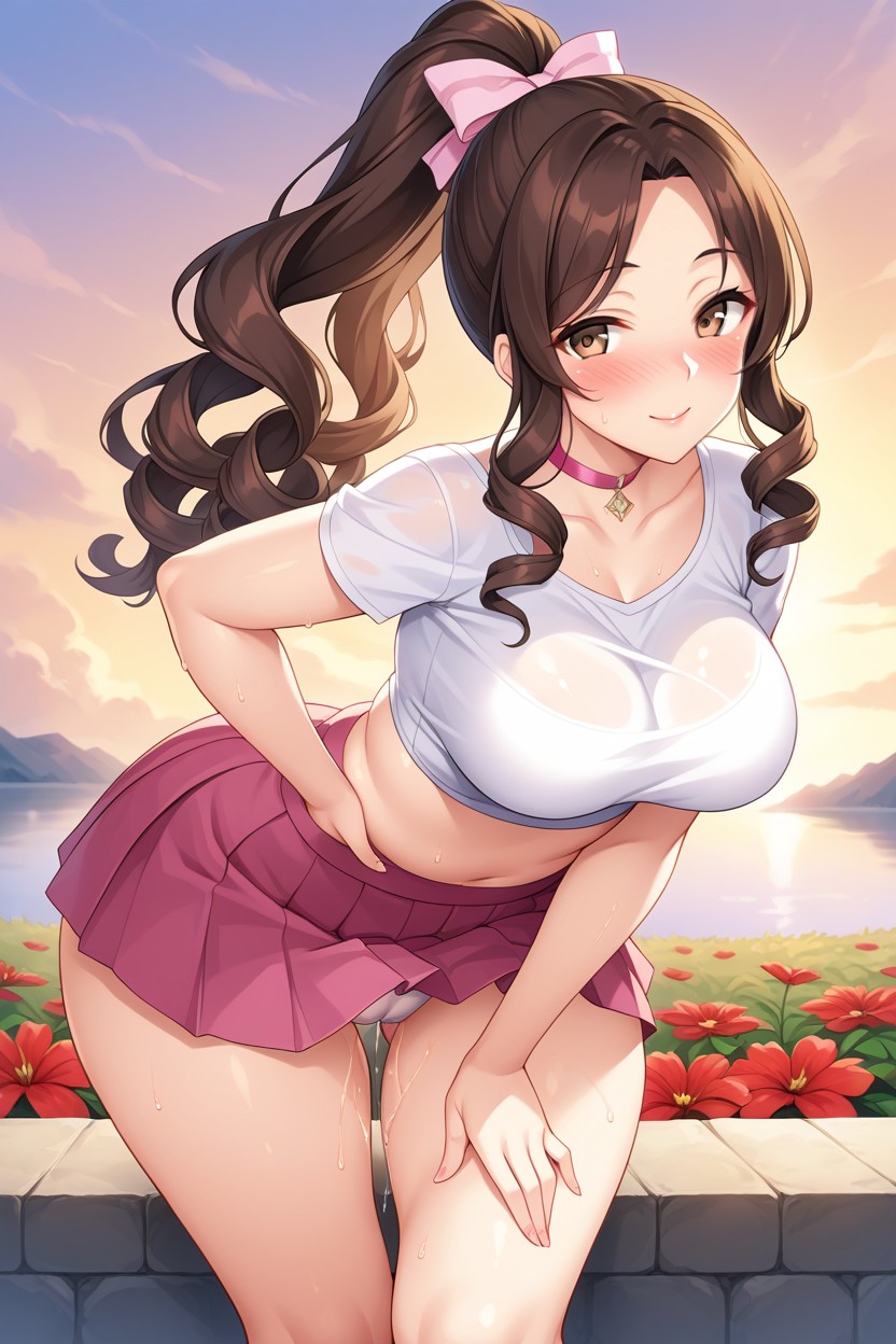 Wet Pussy, Anime Style, Low Waisted Pink Skirt Hentai AI Porn