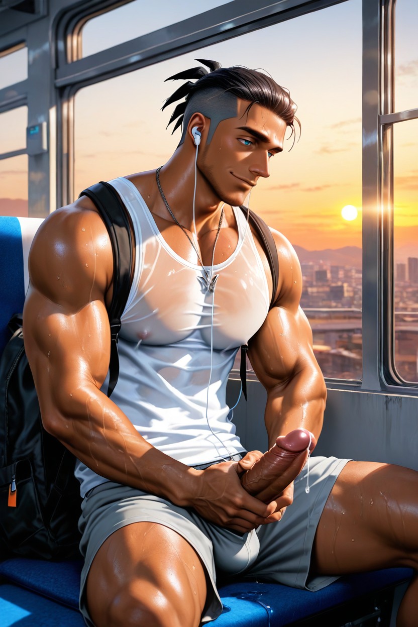 Closed Mouth Slight Smile, Bus, Erection AI Gay Porn