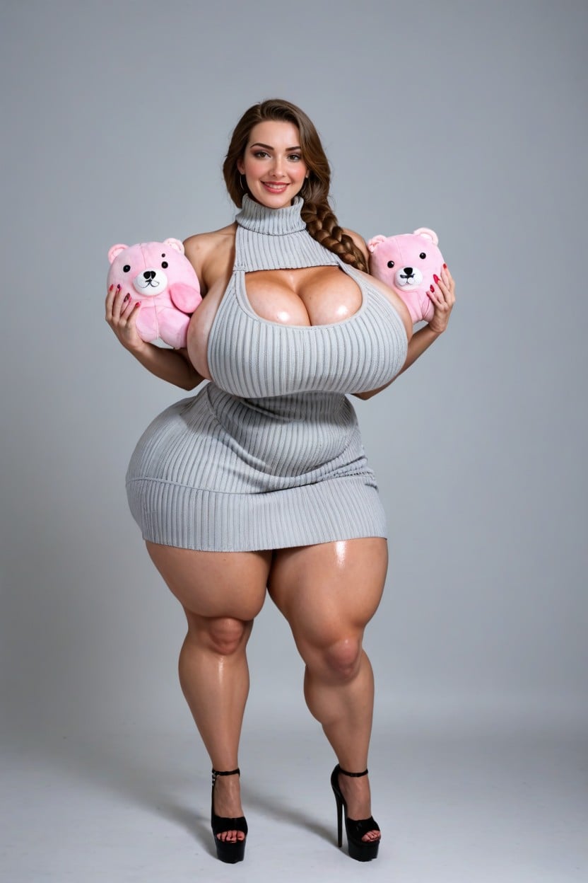 Light Grey Skirt, Horny Facial Expression, Whole Body AI Porn