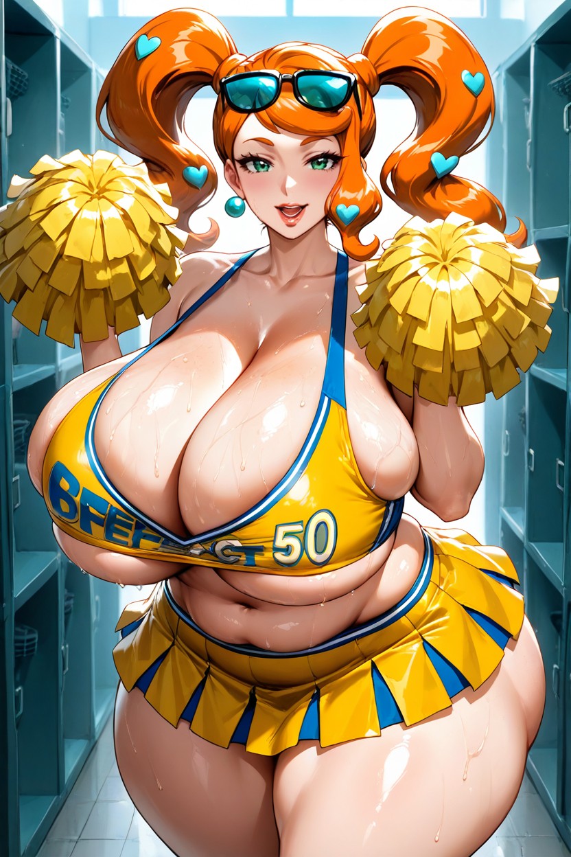 Saggy Breasts, Wasp Waist, Holding Pompom AI Porn