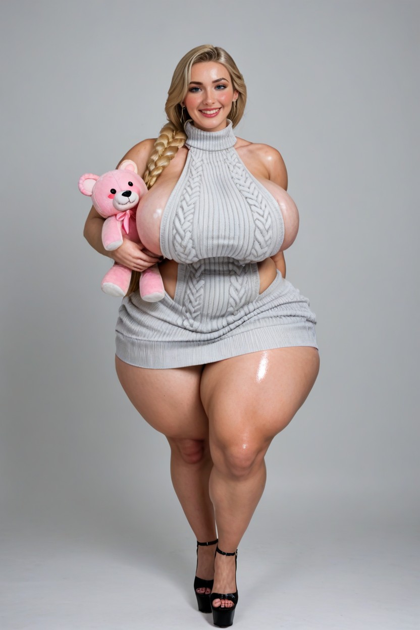 Evil Smile, Beautiful Face, Holding A Pink Stuffed Toy In One Hand AI Porn