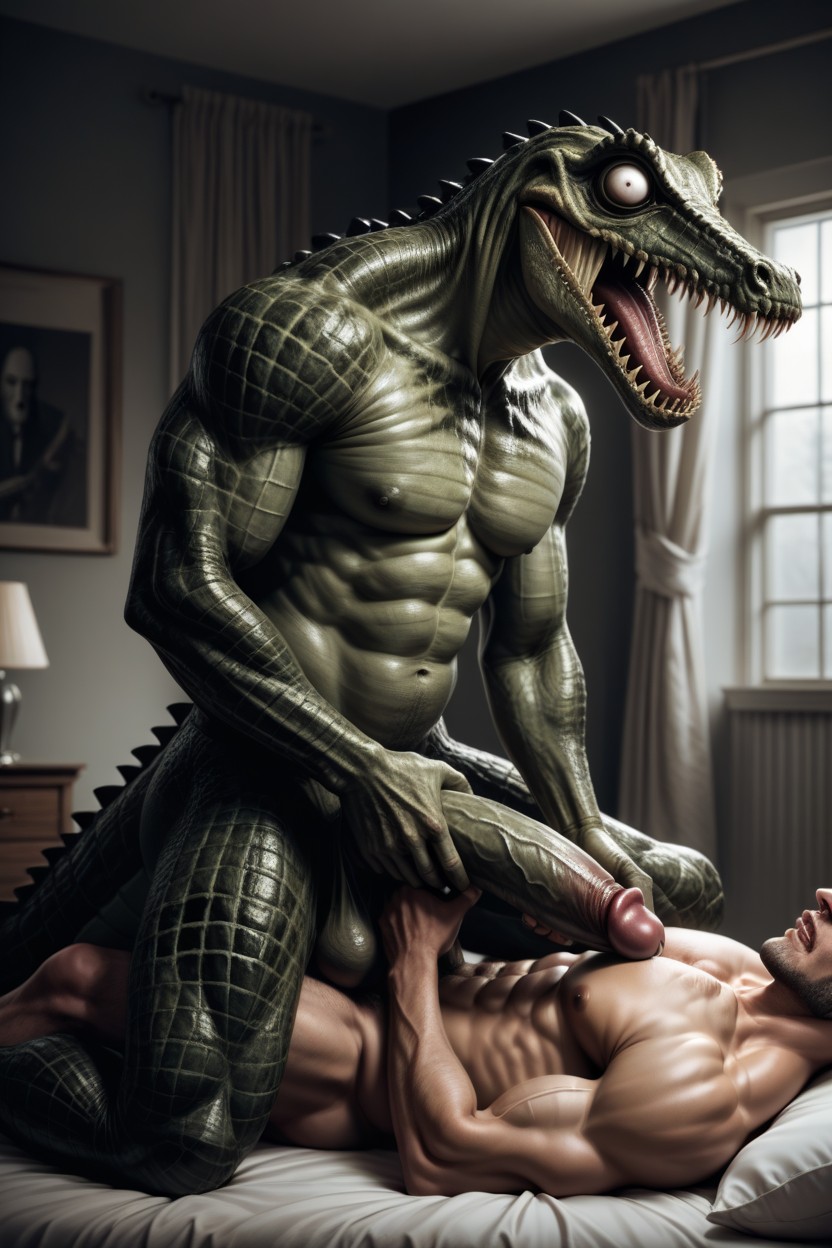 Monster Riding Monster's Cock, Stockings, Sharp Teeth AI Gay Porn