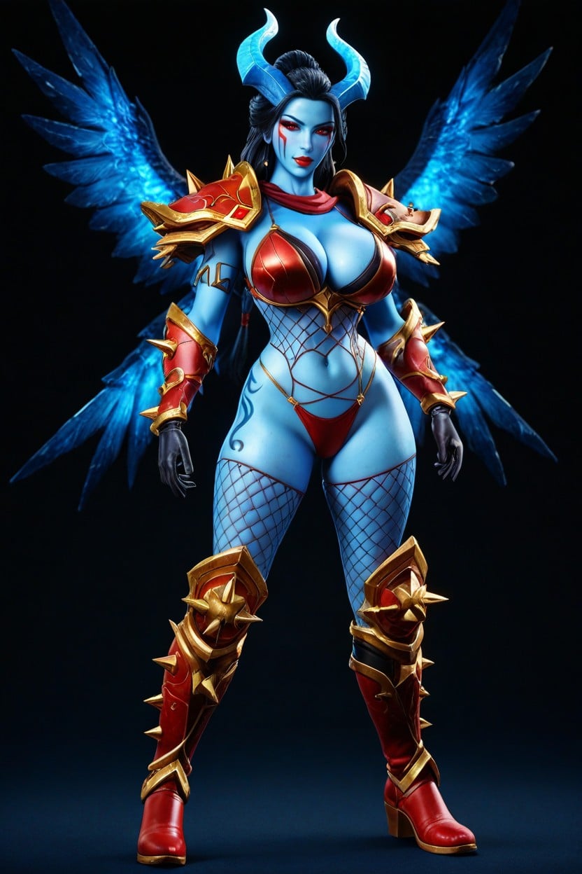 Stylized Dark Eyeshadow Extending Towards The Temples, Gold Metallic Shoulder Pauldrons With Spikes, 25+ Hentai AI Porn