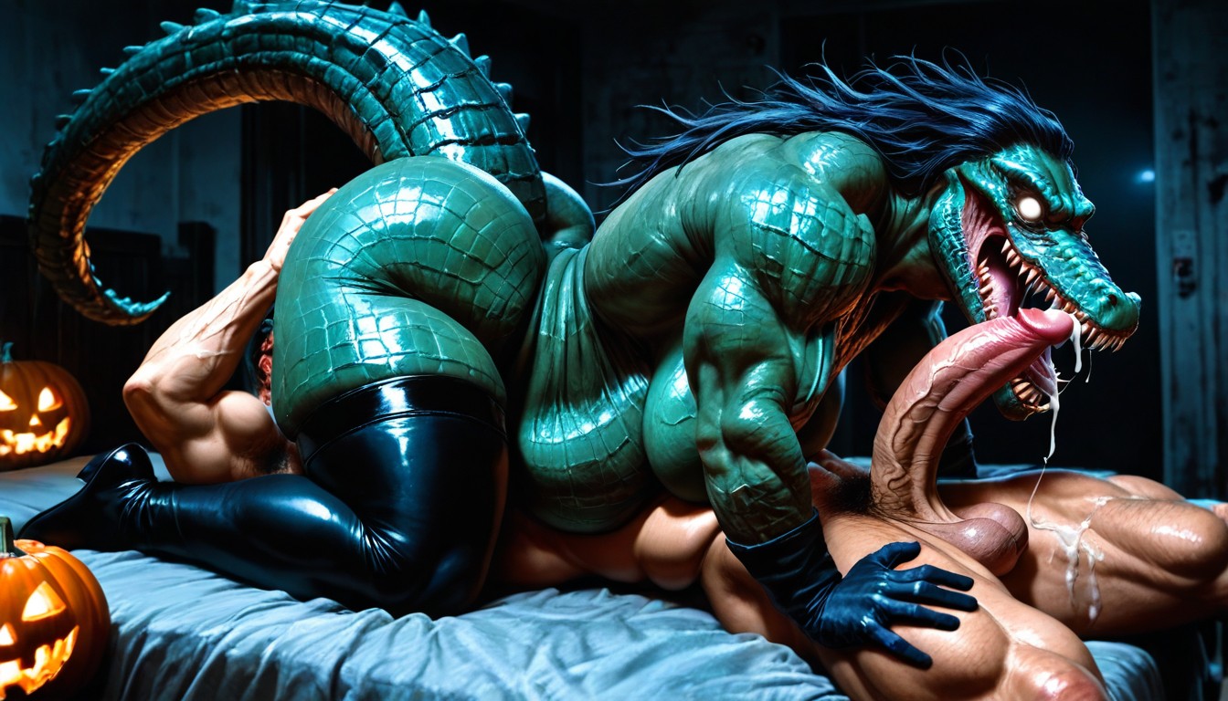 Scary Monster Alligator Face, Long Hair, Naked AI Gay Porn