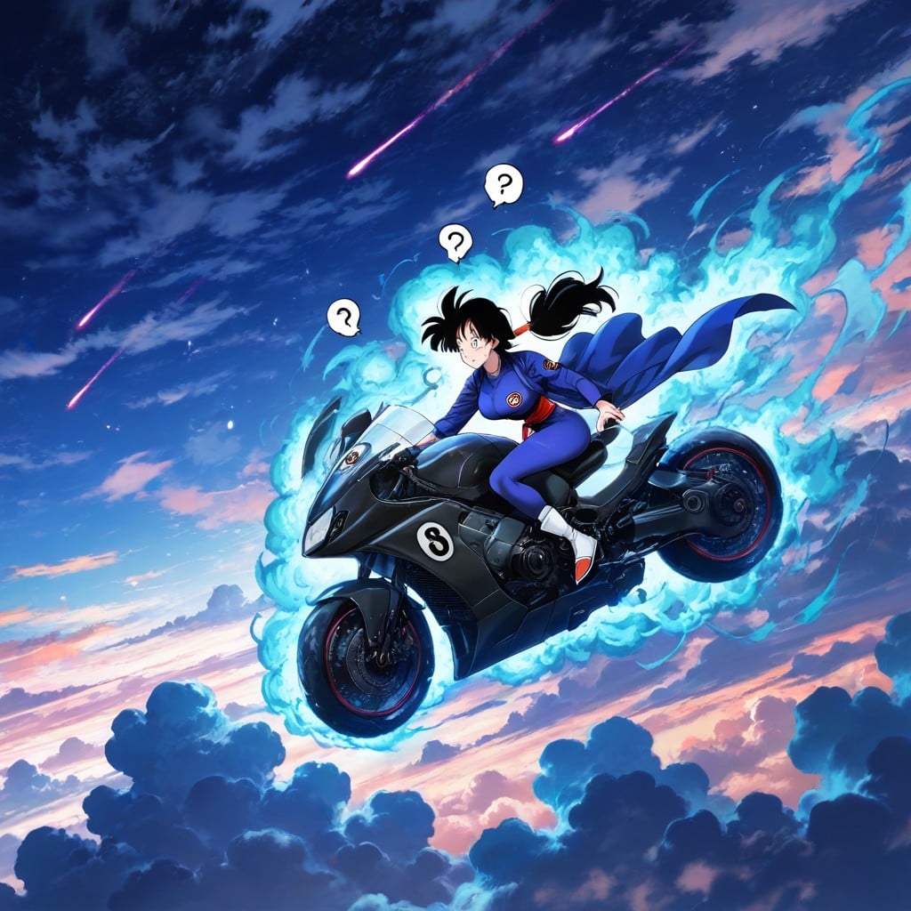Black Hair, Bike Composed Out Of Cloud, The Bike's Material Is Cloud AI Porn