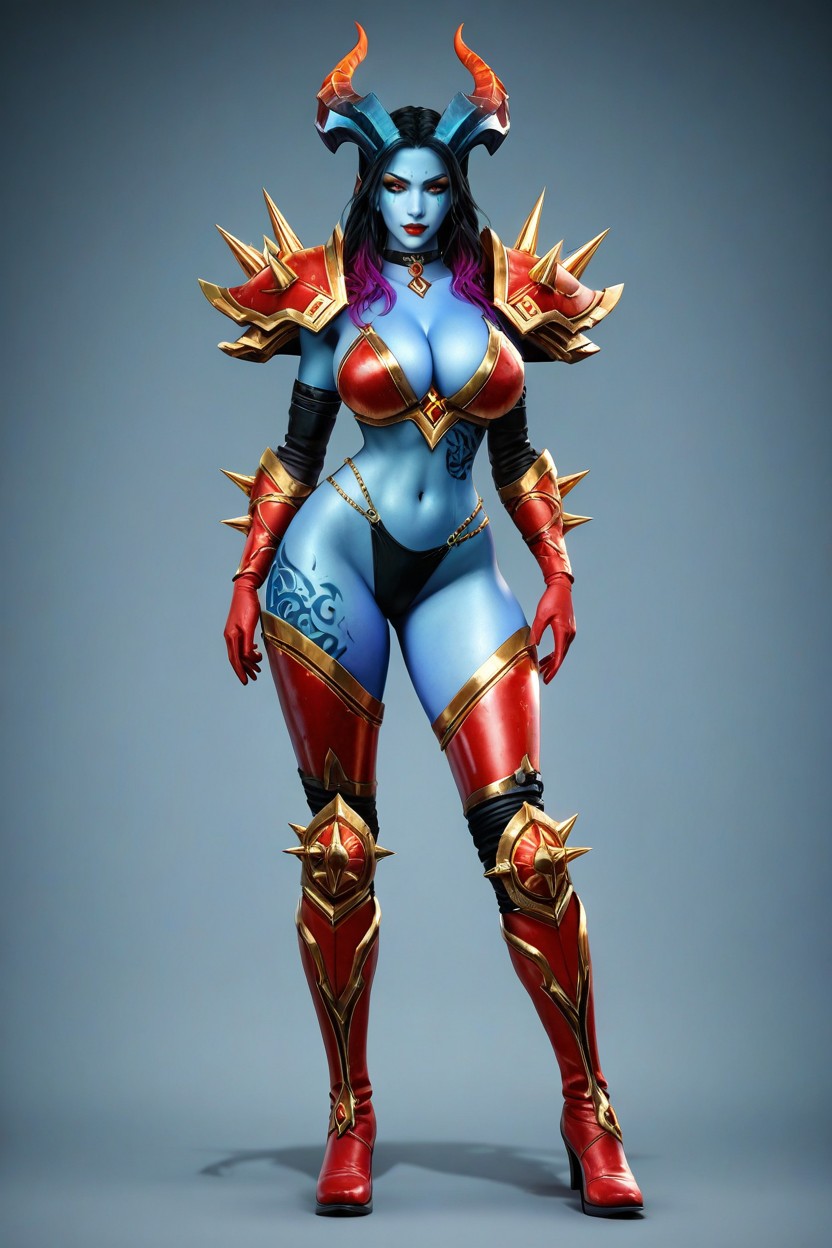 And A Skimpy Crimson Red And Gold Orange Brief, Subtle Dark Blue Stylized Facial Markings, Neutral Background Hentai AI Porn