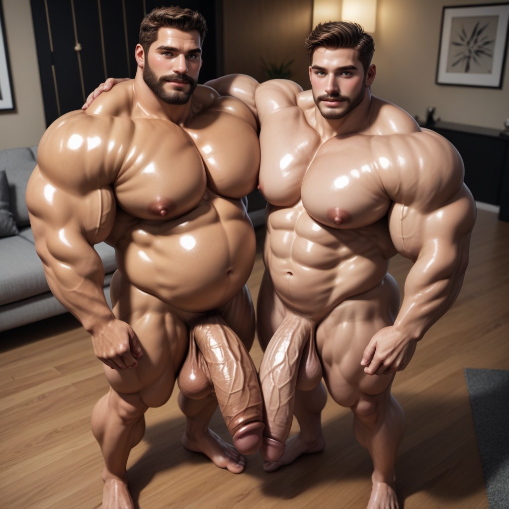 Giant Cocks, Medium Length Hair, Big Oily Belly AI Gay Porn