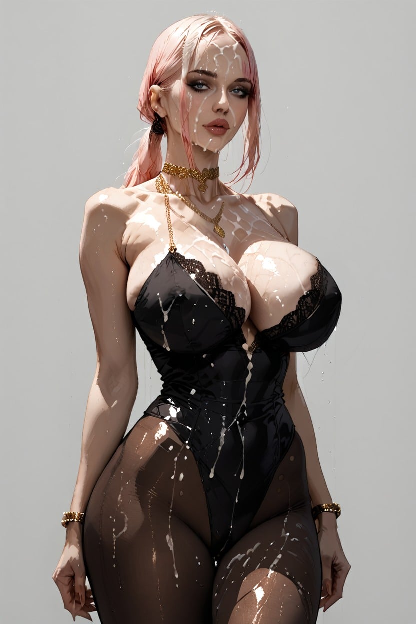 Long Hourglass Figure, Pixie Haircut, Wet Clothes AI Porn
