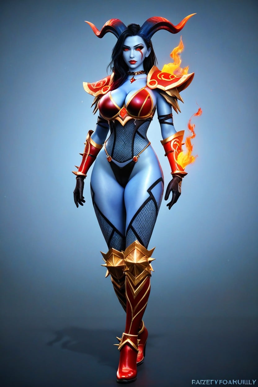 And A Skimpy Crimson Red And Gold Orange Brief, Vibrant Red Lipstick, Neutral Background Hentai AI Porn