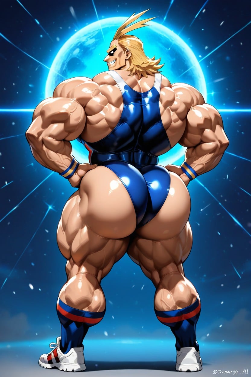 Full Body, Looking Back, Heroic Pose In His Superhero Costume AI Gay Porn