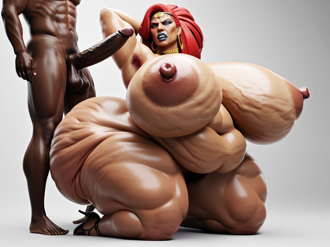Hips Much Wider Than Rest Of Body, Colossal Belly, Vulgar Makeup AI Porn
