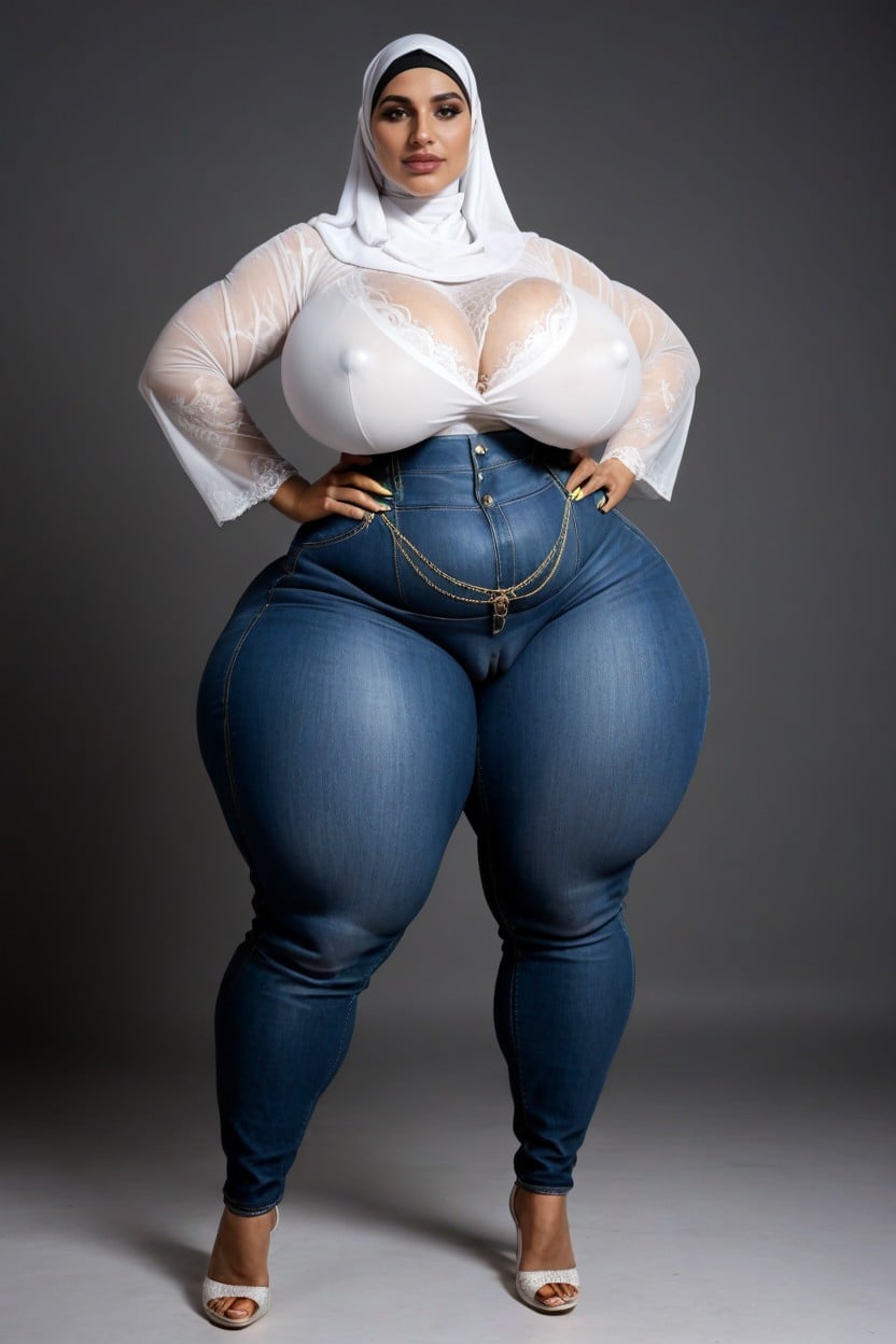 Gold Laces, Form Fitting Clothes, Only Hijab Woman AI Porn
