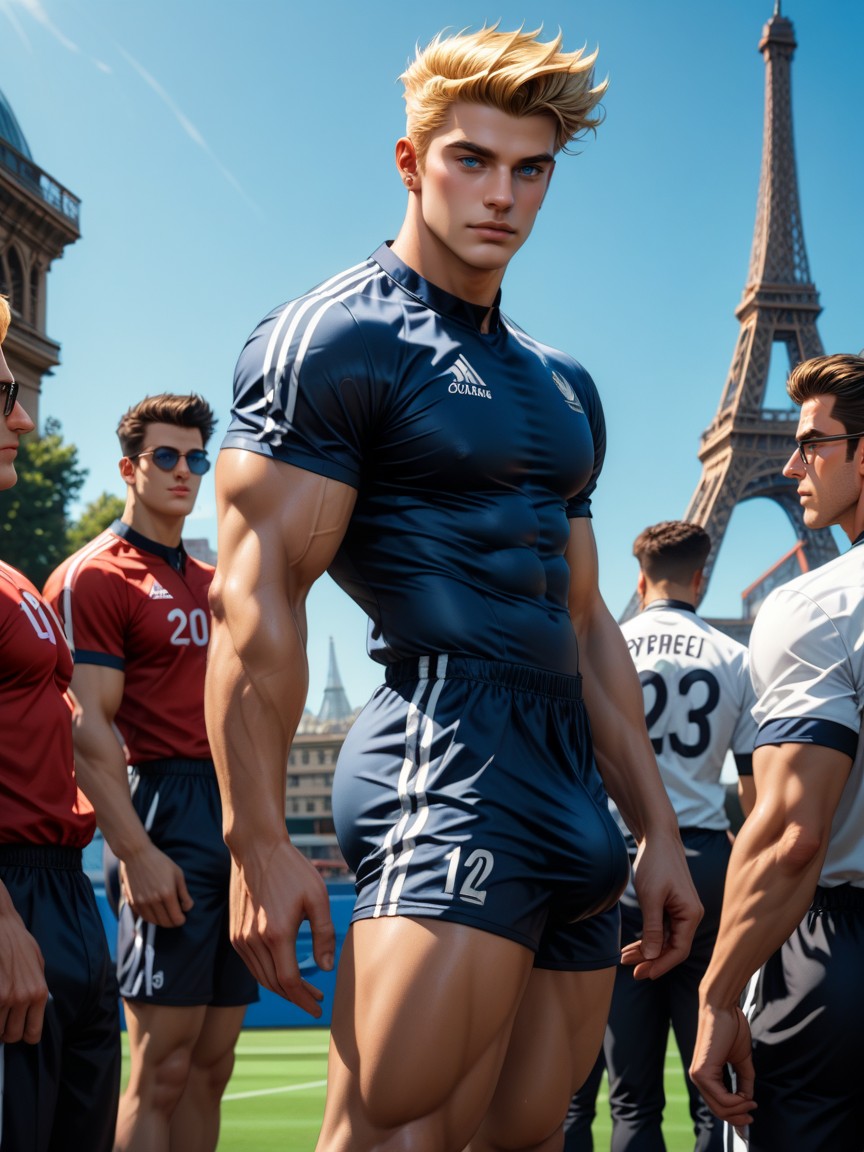 Paris Balcony, Side View, Muscular Thighs AI Gay Porn