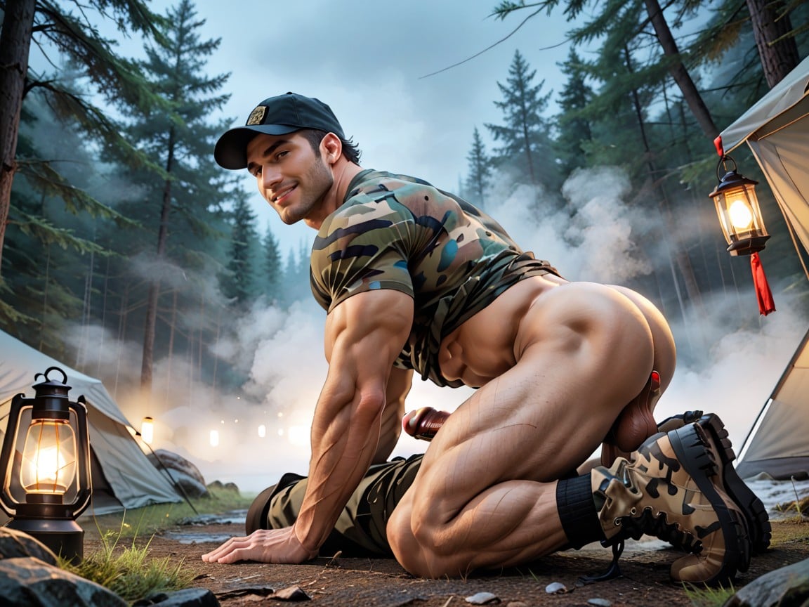 Male Soldier Fucked By Other Soldier, Side View, Bottom Up AI Gay Porn