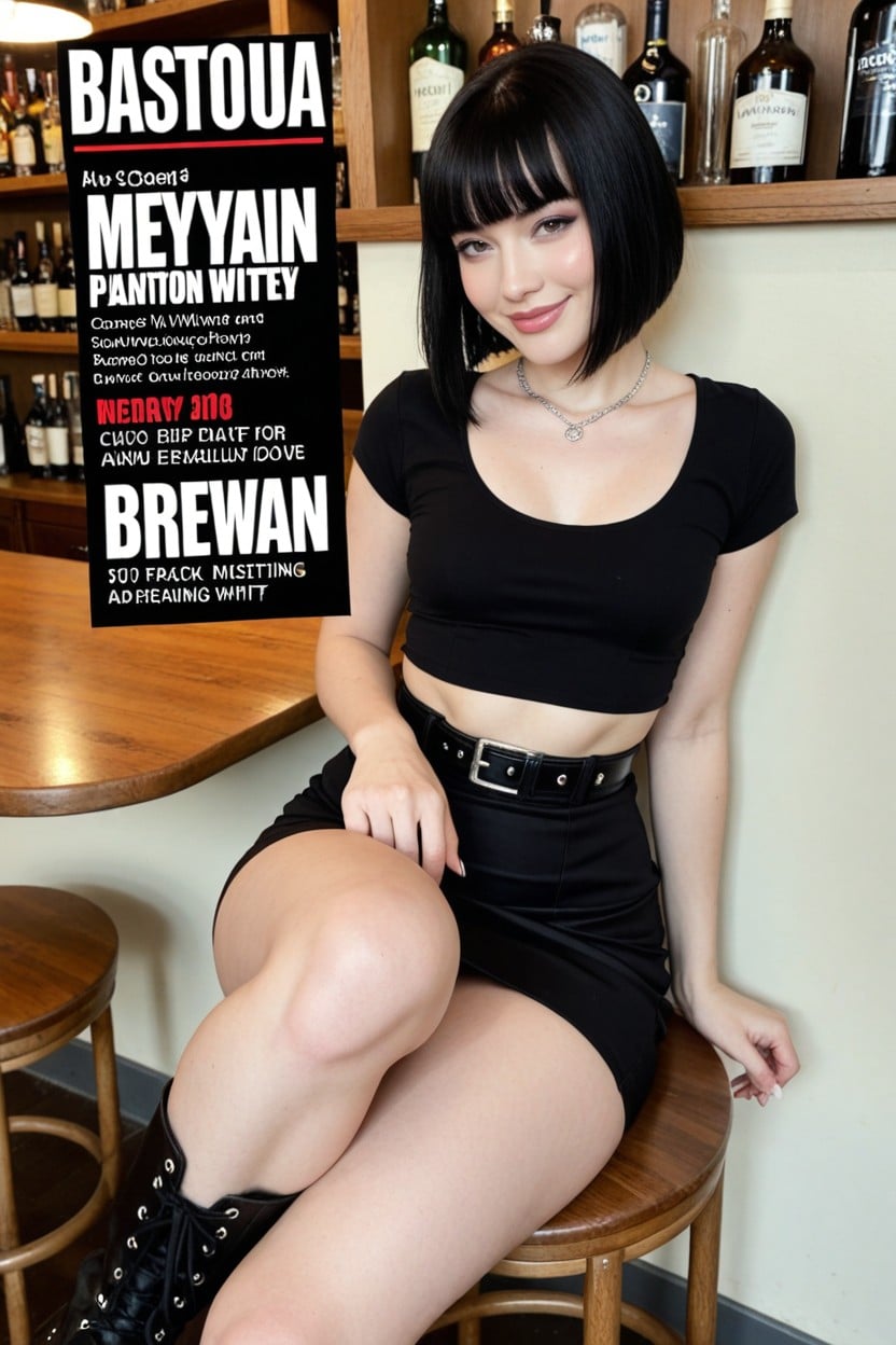 Goth, Extremely Beautiful Face, Sitting Down AI Porn
