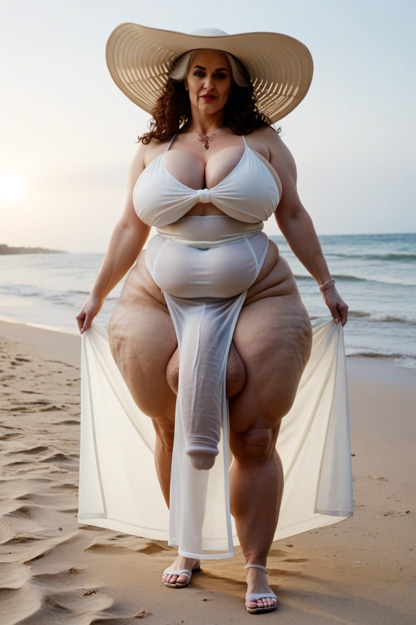 Large Beach Hat, Top Down, Cellulite Legs AI Porn