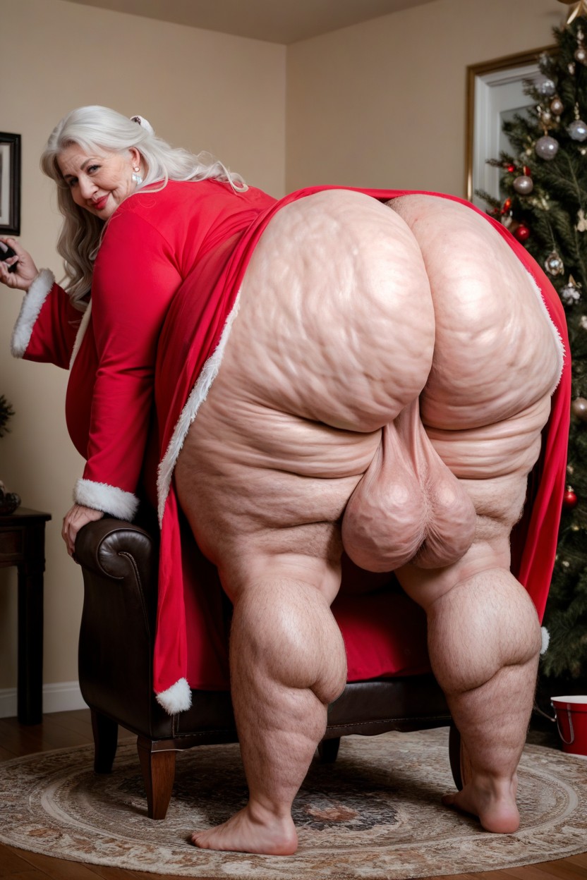 Living Room On Christmas, Extremely Large Ass, Hyper Hairy Chest Hair Extremely Massive Long Bulge Through Clothing AI Porn
