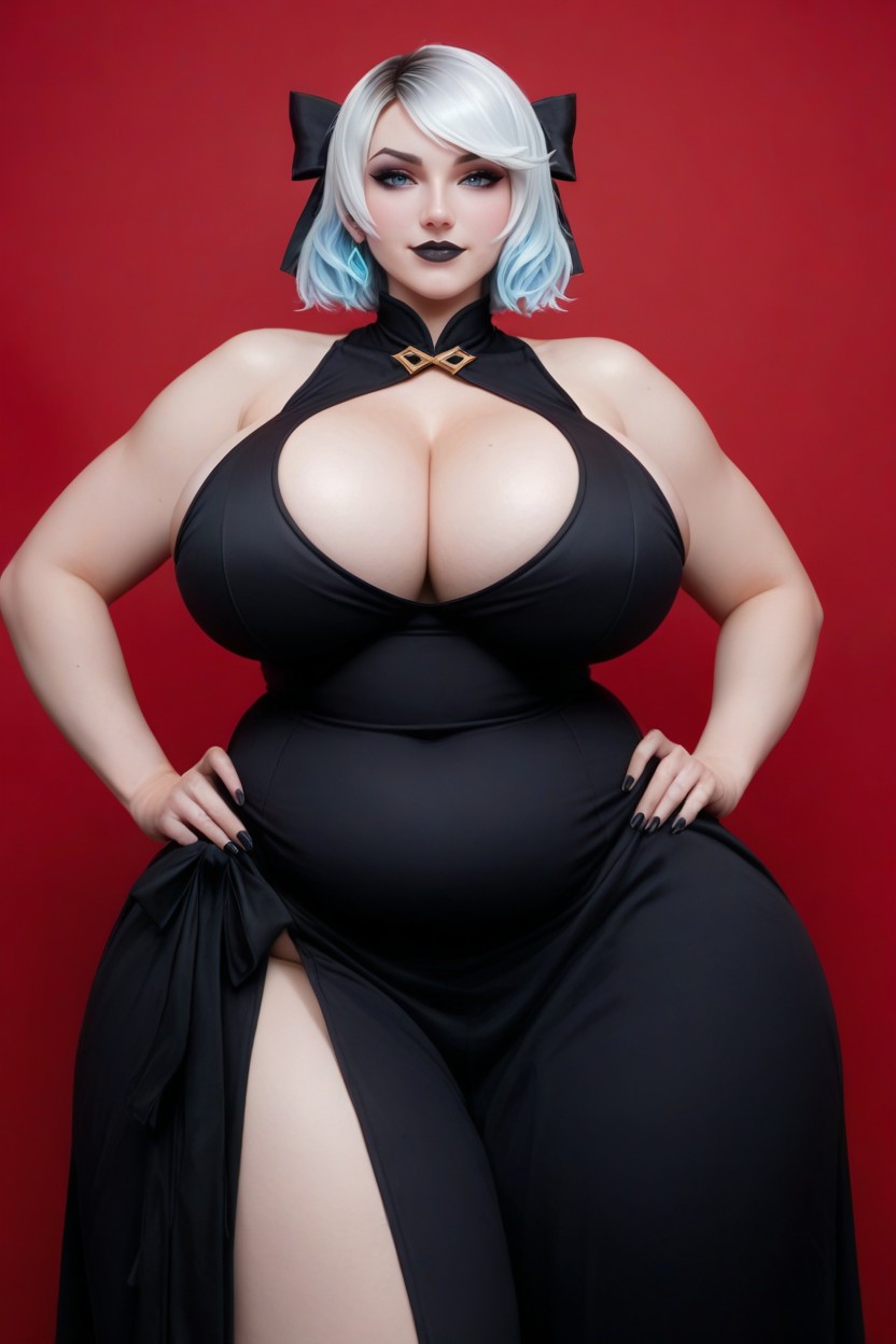 Gwen League Of Legends Signature White Hair Color, Looking At Viewer, Black Makeup AI Porn