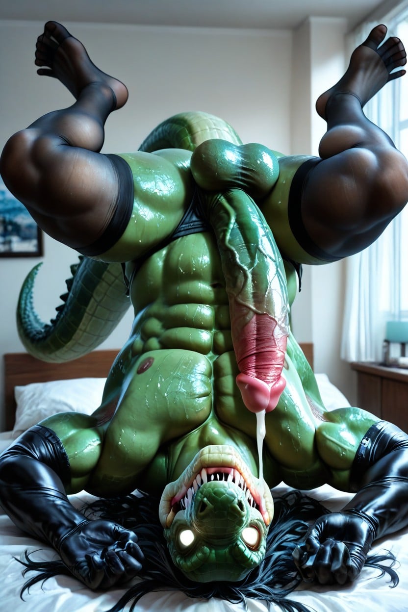 Alligator Squatting, Sleeve Gloves, Extreme Long Penis AI Gay Porn