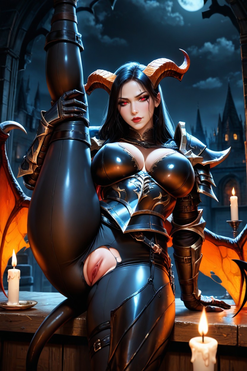 Gothic, Demon Tail, Candle Being The Only Source Of Light AI Porn