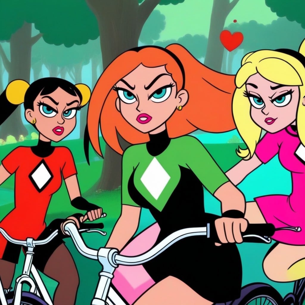 They're Riding On Bikes, Create The Powerpuff Grls Screenshot Comic, The Powerpuff Grls Original Comic Art Style AI Porn