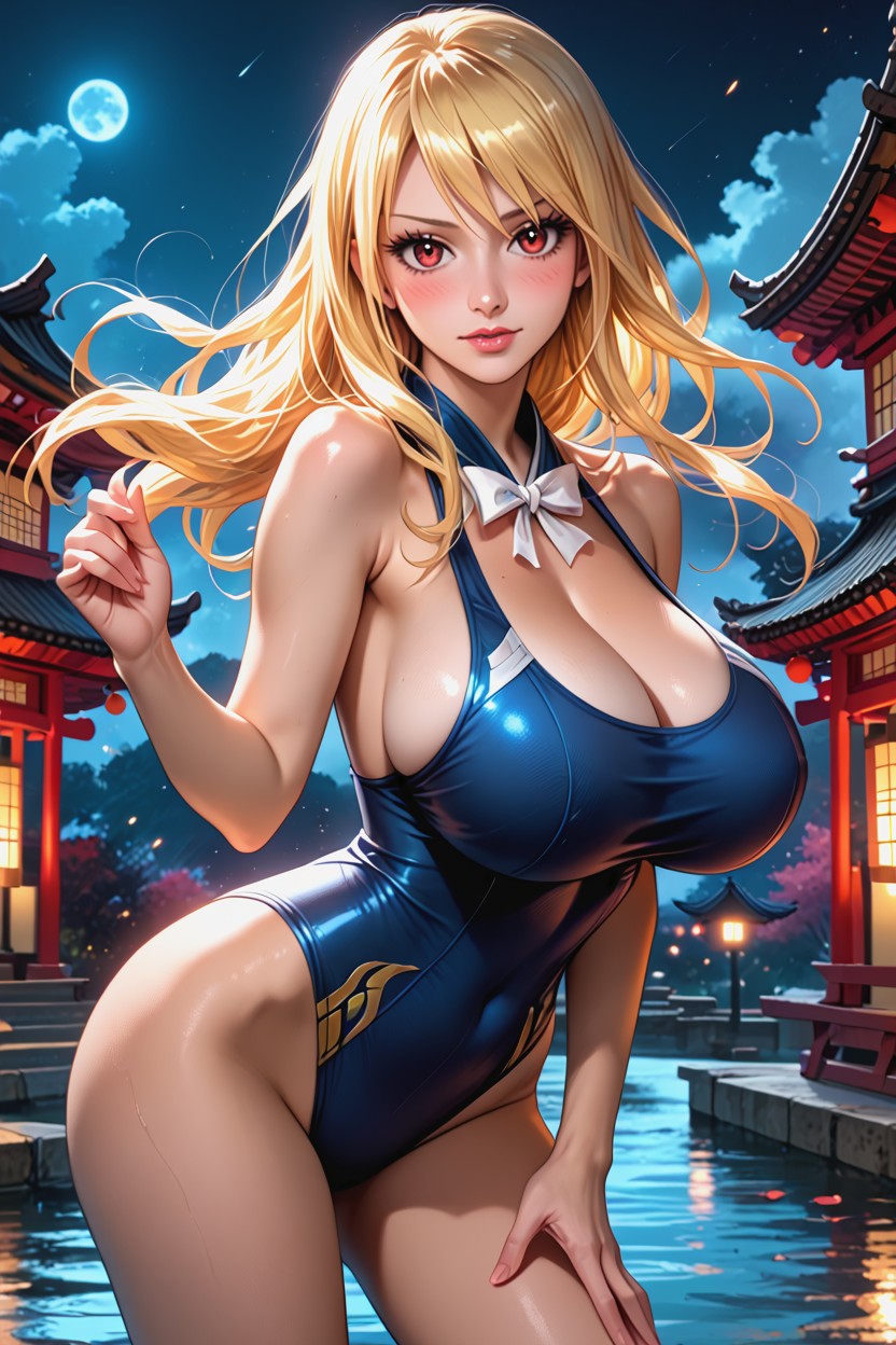 Blushing, Thick Eyelashes, Traje De Baño Hentai IA