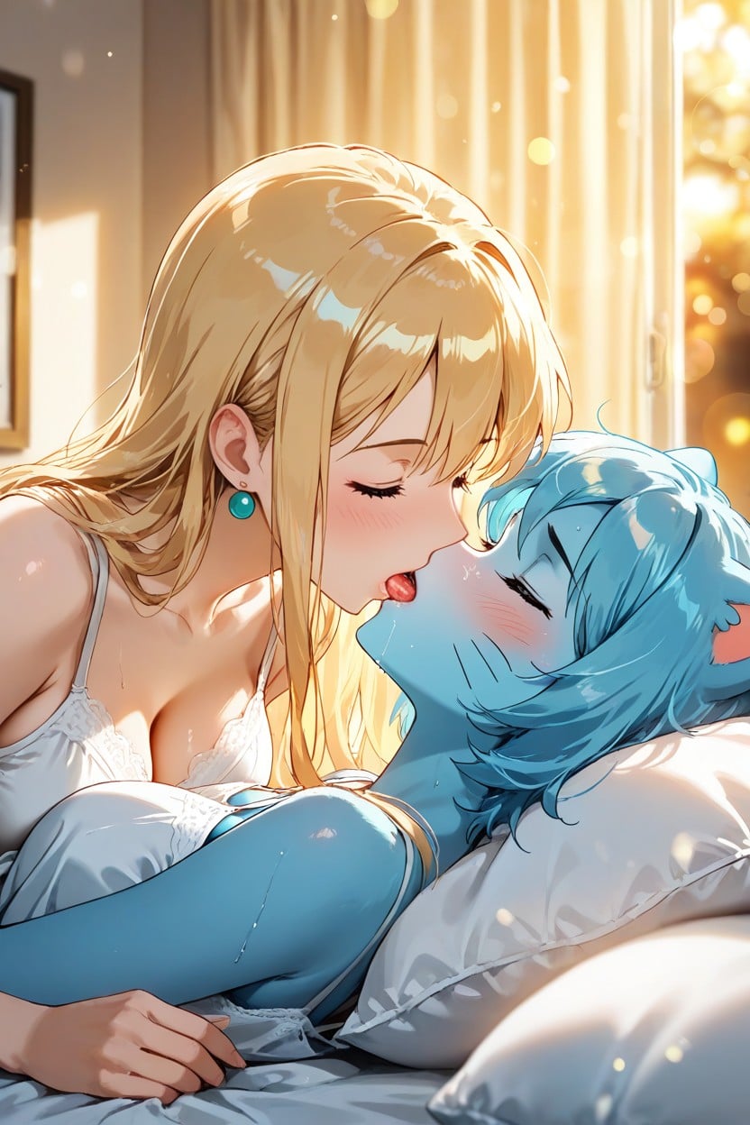 Encapsulating A Serene, Golden Hues, Lesbian Kissing Hentai AI Porn
