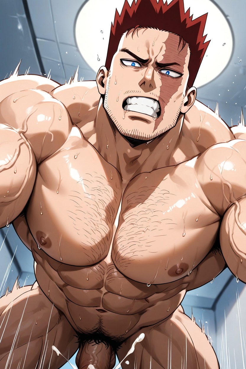 Sweat, Sweat On Face, White Shirt Open AI Gay Porn