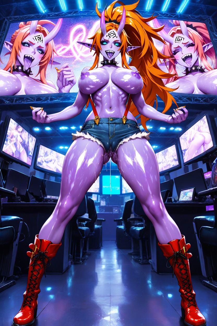 Ribs Visible, Purple Skin, Tall Woman Hentai AI Porn