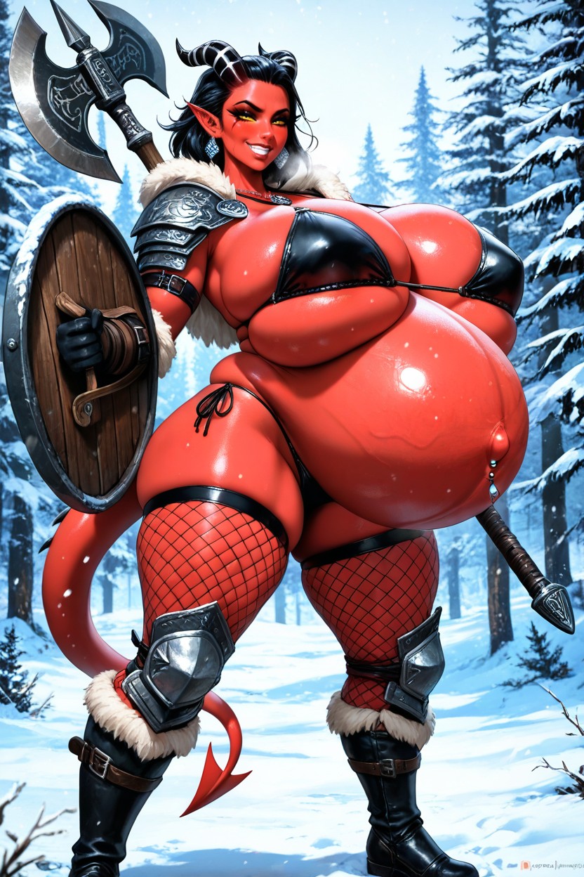 Viking, Black Fishnet Stockings, Veiny Stomach AI Porn