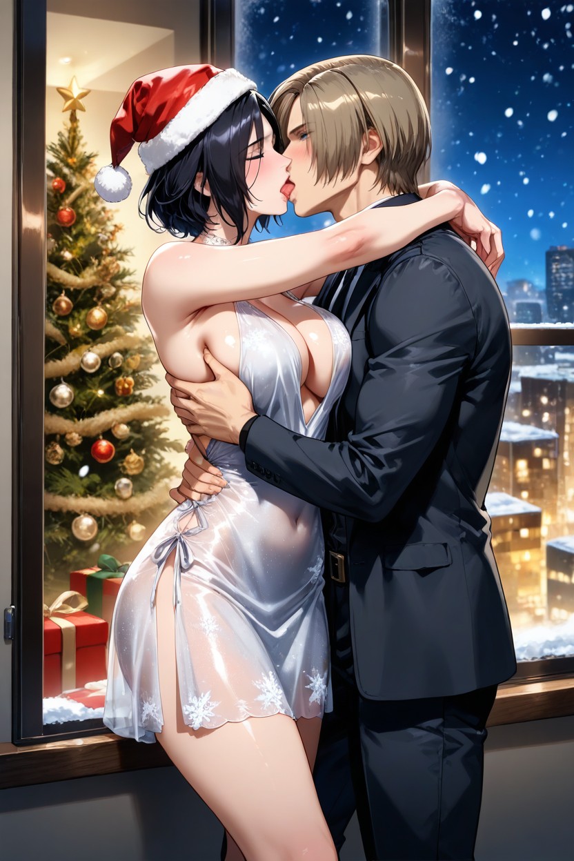 Christmas Tree, Pechos Medianos, Ventana Con Vista Hentai IA