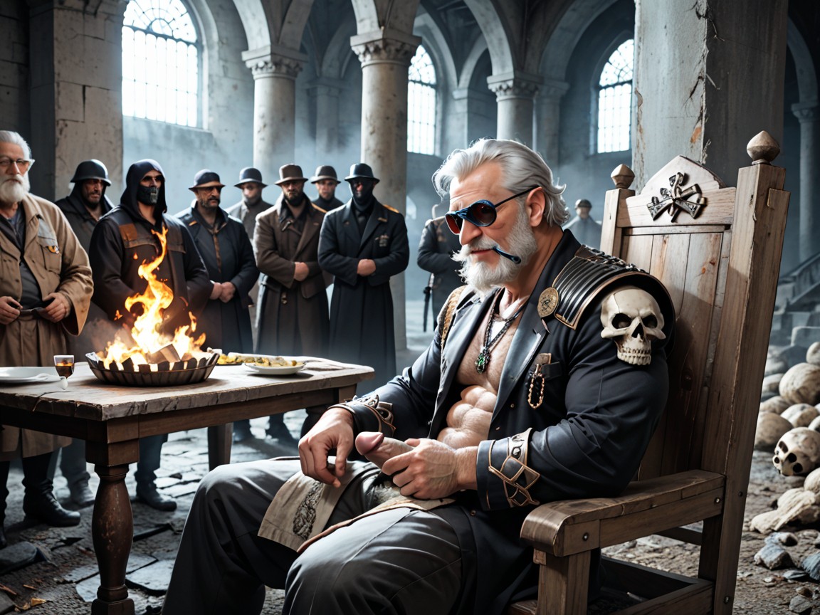 And Deep Red, Muscular, Sitting On A Spiked Throne Made Of Scrap Metal And Bones AI Gay Porn