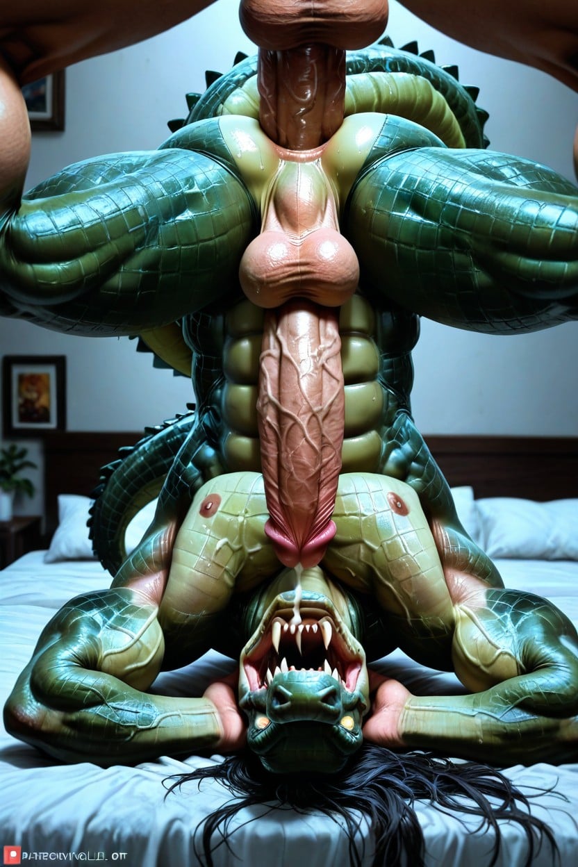 Photo Realistic, Alligator Fucks A Another Alligator, Muscle Gay Alligator AI Gay Porn