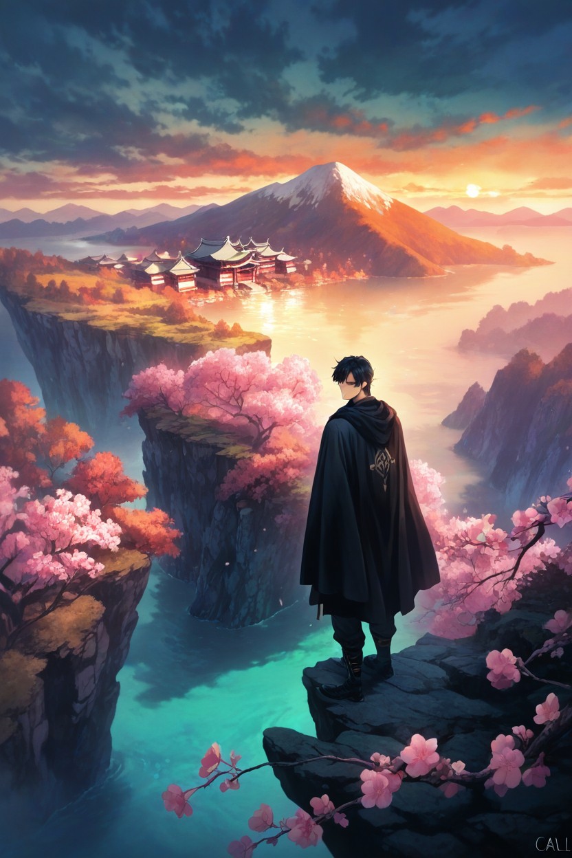 Black Hair, Atmospheric Perspective, Pink Flowers AI Gay Porn
