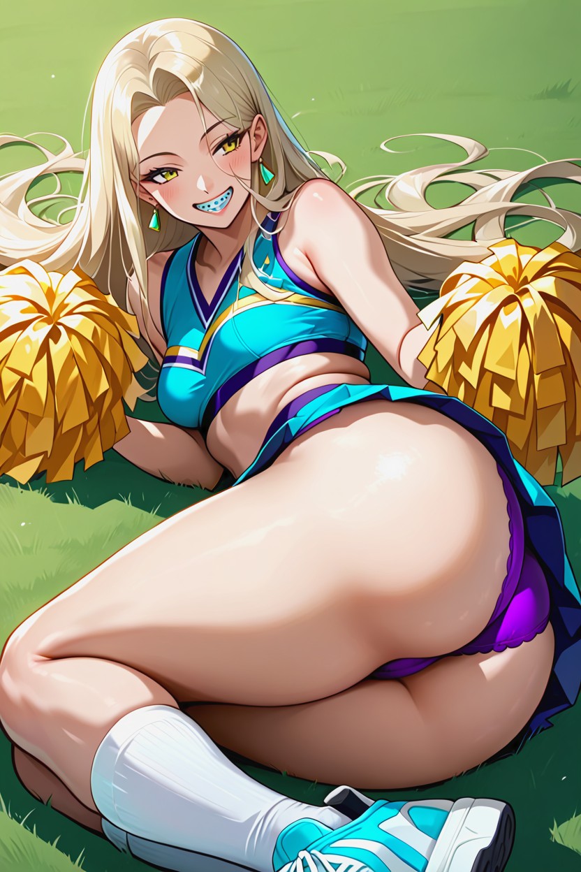 Smiling, Straight Hair, Cheerleader Costume Hentai IA