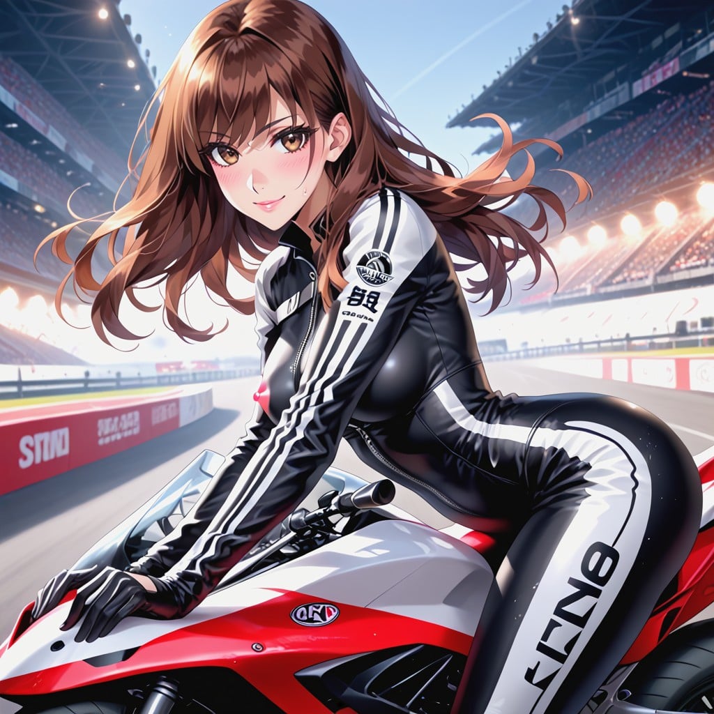 On A Large Racing Track, Medium Ass, Colorful Racing Motorbike Hentai IA
