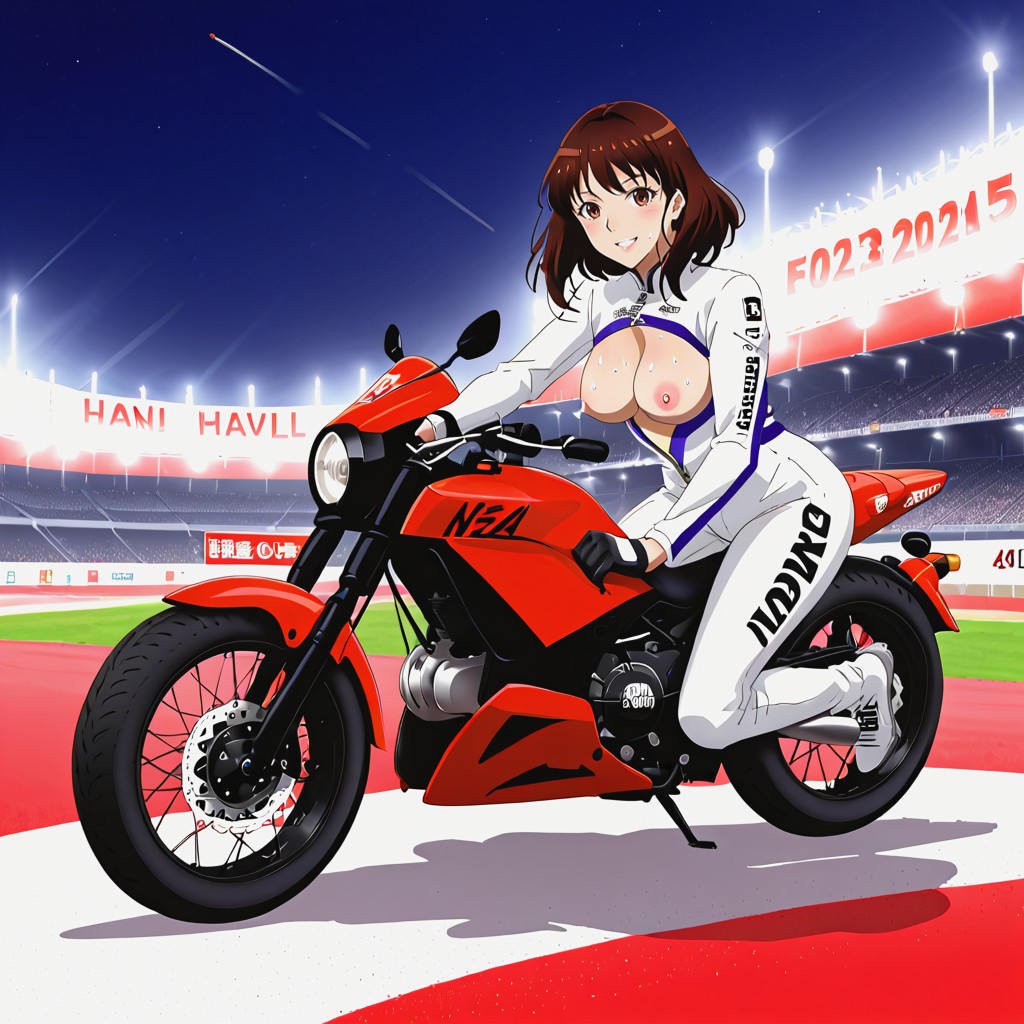 Side View, Wispy Bangs, Colorful Racing Motorbike Hentai AI Porn