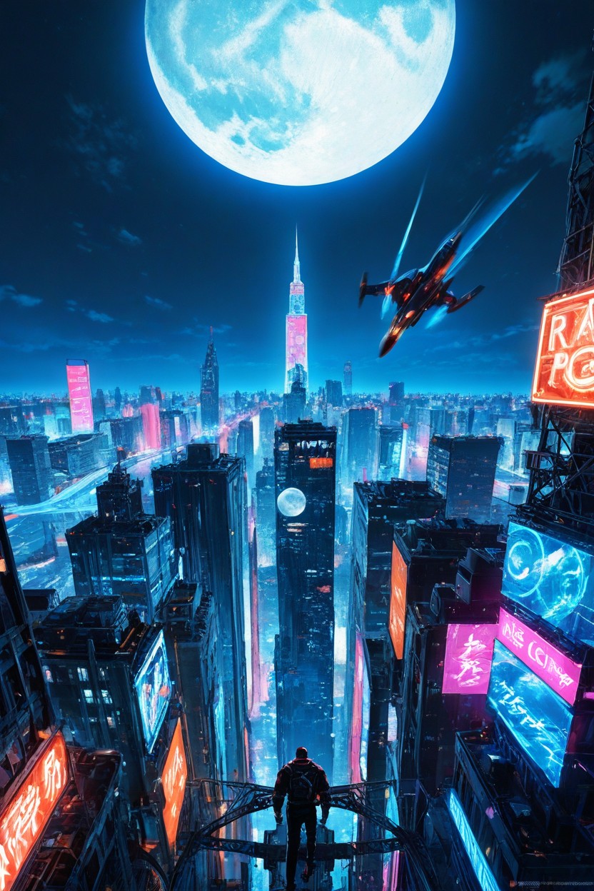 Cyberpunk Aesthetics, Dramatic Shadows, Motion Blur Flying Vehicles Traverse The Sky AI Gay Porn
