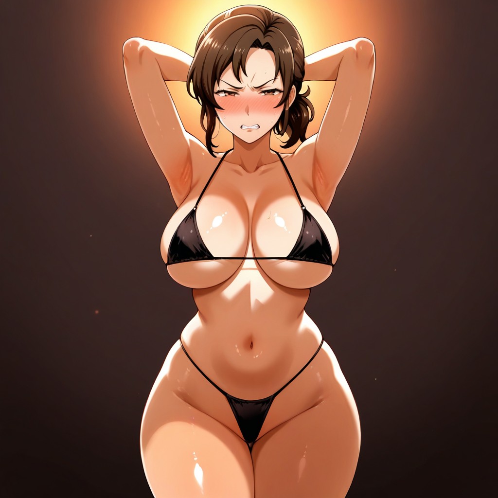 Natural Breasts, Tan, Dark Brown Background Hentai AI Porn